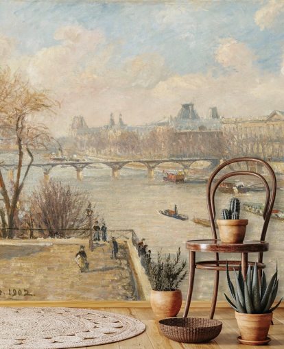 carta da parati d'arte chiamata Il Louvre dal Pont Neuf di Camille Pissarro per camere da letto, uffici domestici e corridoi carta da parati d'arte chiamata Il Louvre dal Pont Neuf di Camille Pissarro per camere da letto, uffici domestici e corridoi