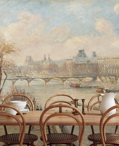papier peint d'art intitulé Le Louvre vu du Pont Neuf par Camille Pissarro pour les chambres, les bureaux et les couloirs