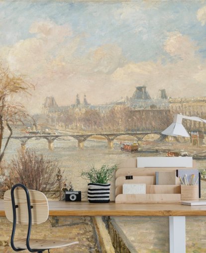 papier peint d'art intitulé Le Louvre vu du Pont Neuf par Camille Pissarro pour les chambres, les bureaux et les couloirs