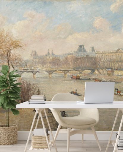 Camille Pissarron taidetapetti nimeltä Louvre Pont Neufista makuuhuoneisiin, kotitoimistoihin ja käytäviin Camille Pissarron taidetapetti nimeltä Louvre Pont Neufista makuuhuoneisiin, kotitoimistoihin ja käytäviin