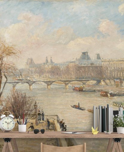 carta da parati d'arte chiamata Il Louvre dal Pont Neuf di Camille Pissarro per camere da letto, uffici domestici e corridoi carta da parati d'arte chiamata Il Louvre dal Pont Neuf di Camille Pissarro per camere da letto, uffici domestici e corridoi