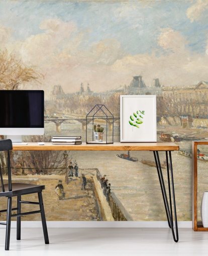 carta da parati d'arte chiamata Il Louvre dal Pont Neuf di Camille Pissarro per camere da letto, uffici domestici e corridoi