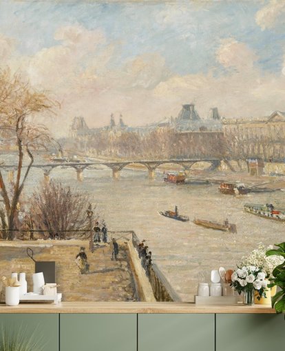 carta da parati d'arte chiamata Il Louvre dal Pont Neuf di Camille Pissarro per camere da letto, uffici domestici e corridoi