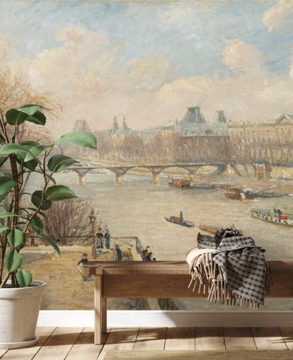 papier peint d'art intitulé Le Louvre vu du Pont Neuf par Camille Pissarro pour les chambres, les bureaux et les couloirs