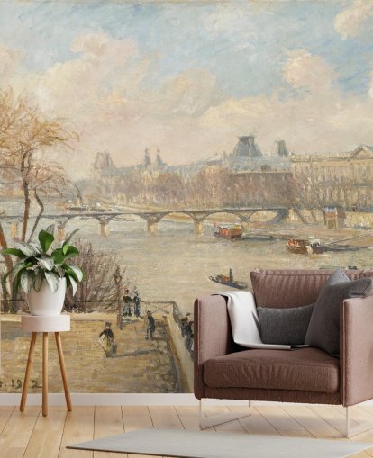 papier peint d'art intitulé Le Louvre vu du Pont Neuf par Camille Pissarro pour les chambres, les bureaux et les couloirs