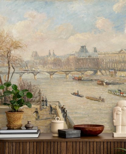 papel pintado de bellas artes llamado El Louvre desde el Pont Neuf de Camille Pissarro para dormitorios, oficinas y pasillos papel pintado de bellas artes llamado El Louvre desde el Pont Neuf de Camille Pissarro para dormitorios, oficinas y pasillos
