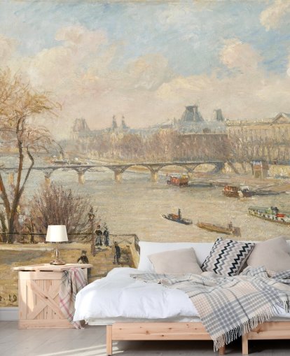 Kunsttapete mit dem Titel The Louvre from the Pont Neuf von Camille Pissarro für Schlafzimmer, Heimbüros und Flure