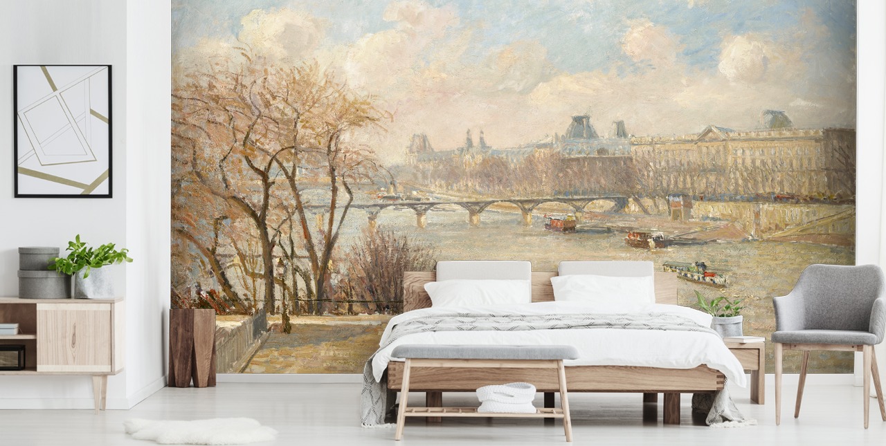 kunsttapet kaldet Louvre fra Pont Neuf af Camille Pissarro til soveværelser, hjemmekontorer og gange