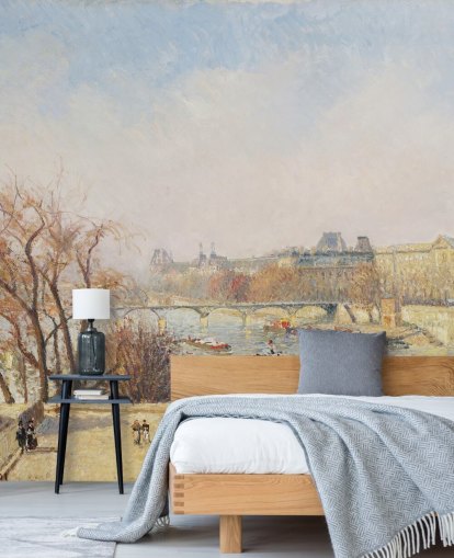 kunsttapet vægmaleri kaldet Louvre, Morning, Sunlight af Camille Pissarro til soveværelser, lounger og spisestuer kunsttapet vægmaleri kaldet Louvre, Morning, Sunlight af Camille Pissarro til soveværelser, lounger og spisestuer
