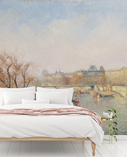 fine art wallpaper mural called The Louvre, Morning, Sunlight by Camille Pissarro for bedrooms, lounges and dining rooms fine art wallpaper mural called The Louvre, Morning, Sunlight by Camille Pissarro for bedrooms, lounges and dining rooms