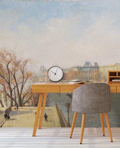 mural de papel de parede de belas artes chamado The Louvre, Morning, Sunlight de Camille Pissarro para quartos, salões e salas de jantar