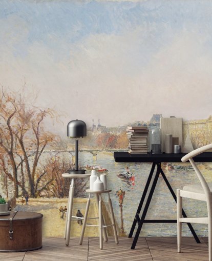 fine art wallpaper mural called The Louvre, Morning, Sunlight by Camille Pissarro for bedrooms, lounges and dining rooms