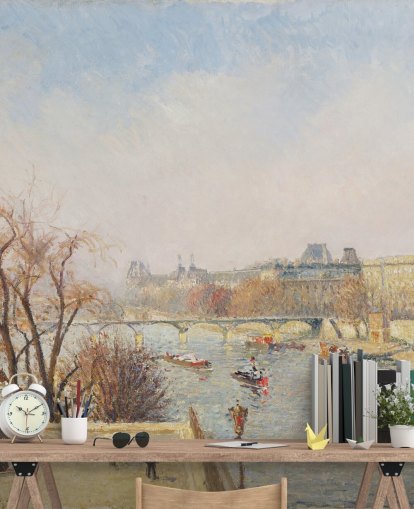 fine art wallpaper mural called The Louvre, Morning, Sunlight by Camille Pissarro for bedrooms, lounges and dining rooms
