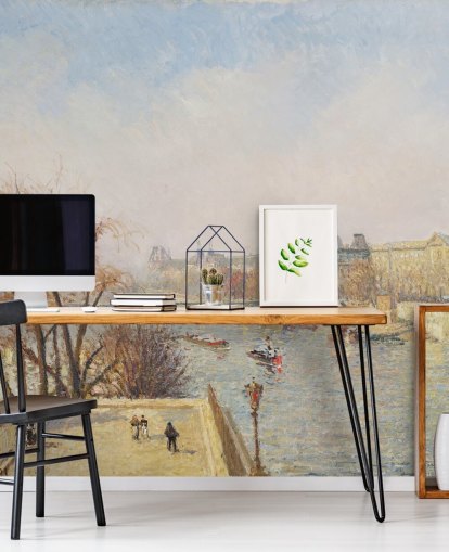 fine art wallpaper mural called The Louvre, Morning, Sunlight by Camille Pissarro for bedrooms, lounges and dining rooms