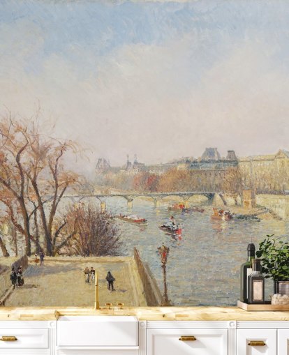 papier peint mural d'art intitulé The Louvre, Morning, Sunlight de Camille Pissarro pour les chambres, les salons et les salles à manger