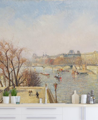 fine art wallpaper mural called The Louvre, Morning, Sunlight by Camille Pissarro for bedrooms, lounges and dining rooms fine art wallpaper mural called The Louvre, Morning, Sunlight by Camille Pissarro for bedrooms, lounges and dining rooms