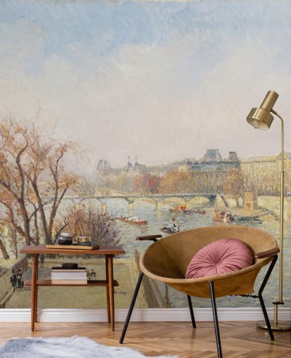 papier peint mural d'art intitulé The Louvre, Morning, Sunlight de Camille Pissarro pour les chambres, les salons et les salles à manger