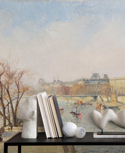 Kunsttapete mit dem Titel The Louvre, Morning, Sunlight von Camille Pissarro für Schlafzimmer, Wohn- und Esszimmer Kunsttapete mit dem Titel The Louvre, Morning, Sunlight von Camille Pissarro für Schlafzimmer, Wohn- und Esszimmer