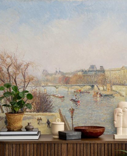 papier peint mural d'art intitulé The Louvre, Morning, Sunlight de Camille Pissarro pour les chambres, les salons et les salles à manger