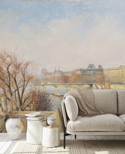 mural de papel pintado de bellas artes llamado The Louvre, Morning, Sunlight de Camille Pissarro para dormitorios, salones y comedores
