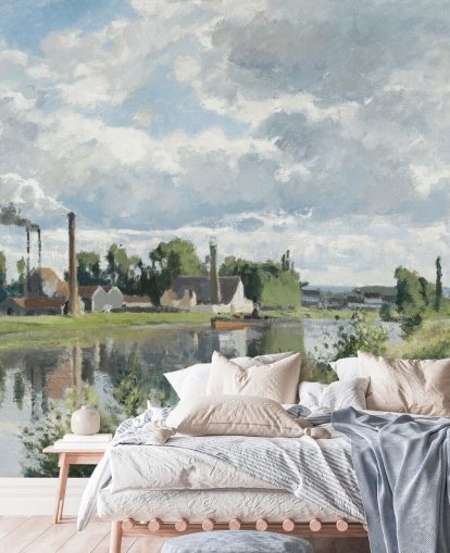papier peint mural d'art intitulé La rivière Oise près de Pontoise par Camille Pissarro pour les chambres et les salons papier peint mural d'art intitulé La rivière Oise près de Pontoise par Camille Pissarro pour les chambres et les salons