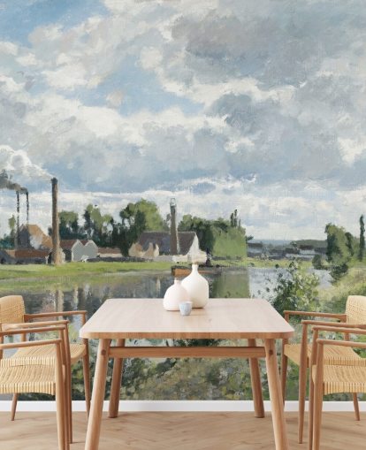 Kunsttapete mit dem Titel The River Oise in der Nähe von Pontoise von Camille Pissarro für Schlafzimmer und Lounges