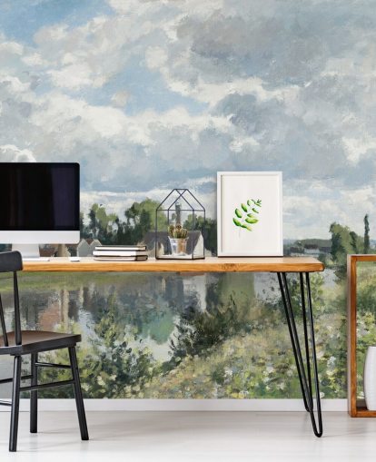 papier peint mural d'art intitulé La rivière Oise près de Pontoise par Camille Pissarro pour les chambres et les salons