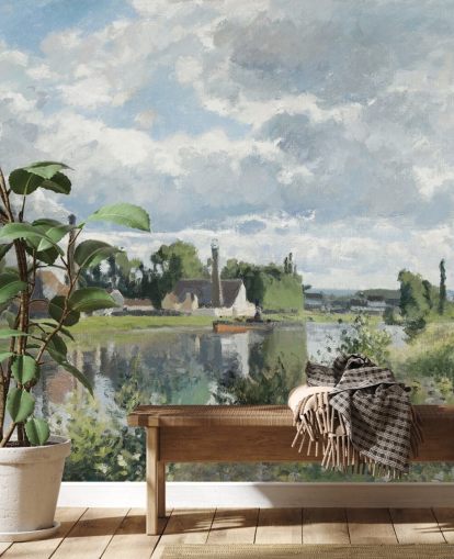 konsttapet väggmålning som heter The River Oise nära Pontoise av Camille Pissarro för sovrum och lounger