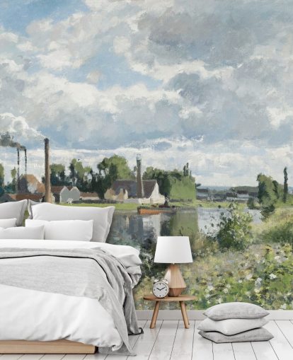carta da parati fine art chiamata The River Oise vicino a Pontoise di Camille Pissarro per camere da letto e salotti carta da parati fine art chiamata The River Oise vicino a Pontoise di Camille Pissarro per camere da letto e salotti