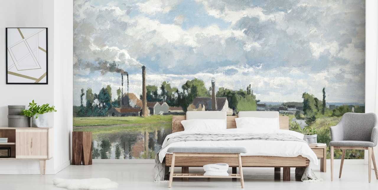 konsttapet väggmålning som heter The River Oise nära Pontoise av Camille Pissarro för sovrum och lounger
