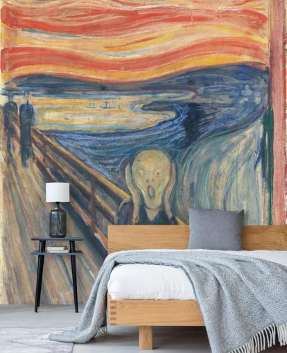 Edvard Munchin taide-taustakuvamaalaus nimeltä The Scream makuuhuoneisiin ja olohuoneisiin Edvard Munchin taide-taustakuvamaalaus nimeltä The Scream makuuhuoneisiin ja olohuoneisiin