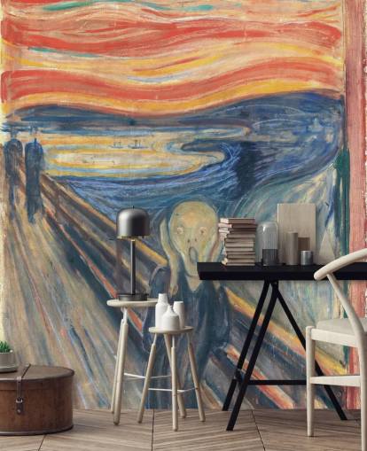 Kunsttapete mit dem Titel The Scream von Edvard Munch für Schlafzimmer und Wohnzimmer Kunsttapete mit dem Titel The Scream von Edvard Munch für Schlafzimmer und Wohnzimmer