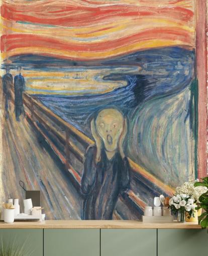 fine art behangmuurschildering genaamd The Scream van Edvard Munch voor slaapkamers en woonkamers