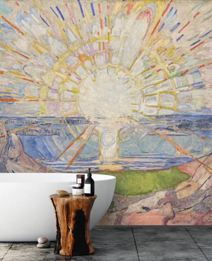 fine art wallpaper mural called The Sun by Edvard Munch for kitchens, living rooms and bedrooms fine art wallpaper mural called The Sun by Edvard Munch for kitchens, living rooms and bedrooms
