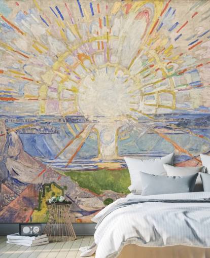 konsttapet väggmålning kallad The Sun av Edvard Munch för kök, vardagsrum och sovrum