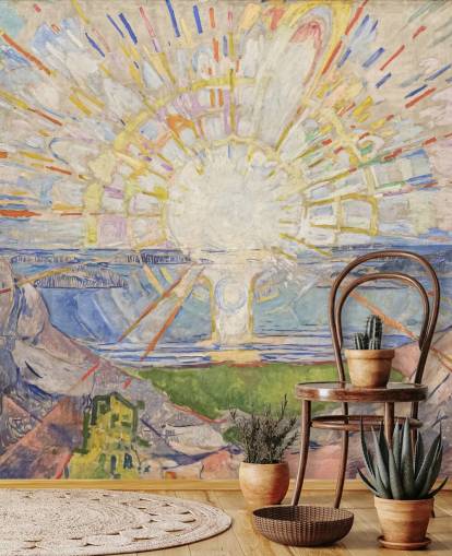 papier peint mural d'art intitulé The Sun d'Edvard Munch pour les cuisines, les salons et les chambres