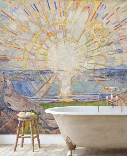 konsttapet väggmålning kallad The Sun av Edvard Munch för kök, vardagsrum och sovrum