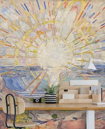 kunsttapet vægmaleri kaldet The Sun af Edvard Munch til køkkener, stuer og soveværelser
