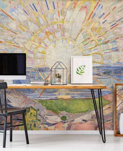 mural de papel de parede de belas artes chamado The Sun de Edvard Munch para cozinhas, salas de estar e quartos mural de papel de parede de belas artes chamado The Sun de Edvard Munch para cozinhas, salas de estar e quartos