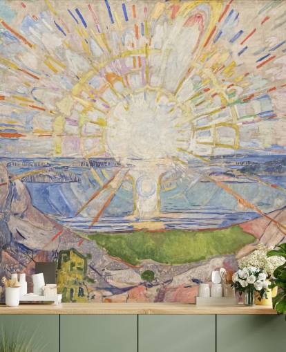 kunsttapet vægmaleri kaldet The Sun af Edvard Munch til køkkener, stuer og soveværelser