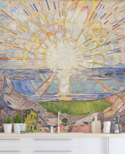 fine art wallpaper mural called The Sun by Edvard Munch for kitchens, living rooms and bedrooms fine art wallpaper mural called The Sun by Edvard Munch for kitchens, living rooms and bedrooms