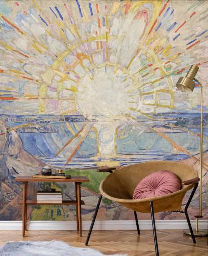 kunsttapet vægmaleri kaldet The Sun af Edvard Munch til køkkener, stuer og soveværelser