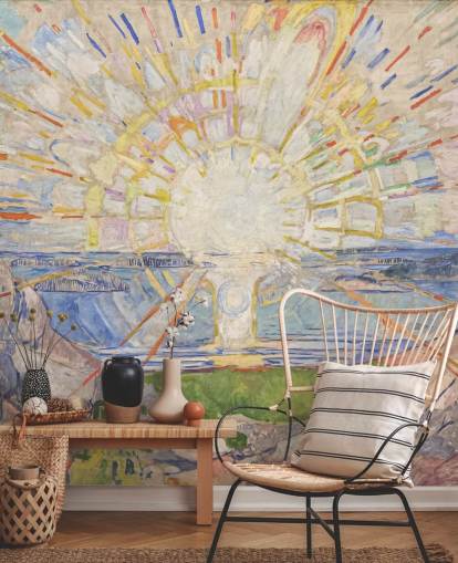 fine art wallpaper mural called The Sun by Edvard Munch for kitchens, living rooms and bedrooms