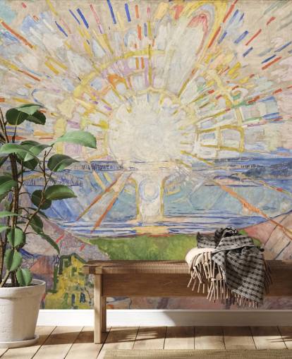 mural de papel pintado de bellas artes llamado The Sun de Edvard Munch para cocinas, salas de estar y dormitorios