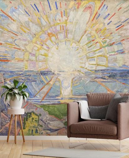 mural de papel pintado de bellas artes llamado The Sun de Edvard Munch para cocinas, salas de estar y dormitorios