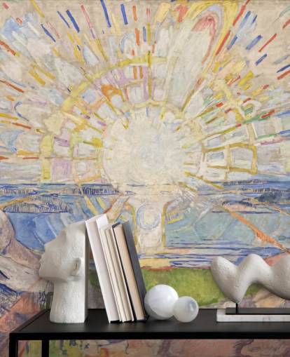 fine art wallpaper mural called The Sun by Edvard Munch for kitchens, living rooms and bedrooms