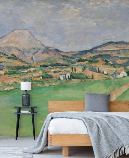 fine art behangmuurschildering genaamd Toward Mont Sainte-Victoire van Paul Cezanne voor slaapkamers en lounges fine art behangmuurschildering genaamd Toward Mont Sainte-Victoire van Paul Cezanne voor slaapkamers en lounges