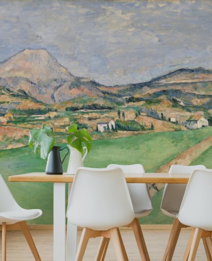 fine art behangmuurschildering genaamd Toward Mont Sainte-Victoire van Paul Cezanne voor slaapkamers en lounges fine art behangmuurschildering genaamd Toward Mont Sainte-Victoire van Paul Cezanne voor slaapkamers en lounges