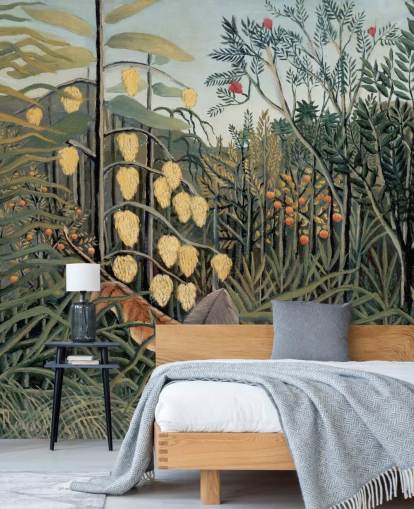 kunstbehangmuurschildering genaamd In a Tropical Forest van Henri Rousseau