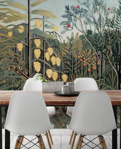 fine art wallpaper mural called In a Tropical Forest by Henri Rousseau fine art wallpaper mural called In a Tropical Forest by Henri Rousseau